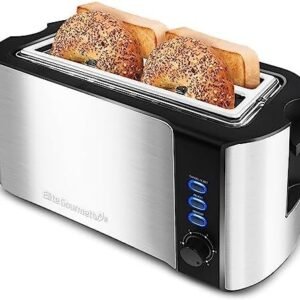 Elite Gourmet ECT-3100 Long Slot 4 Slice Toaster, Reheat, 6 Toast